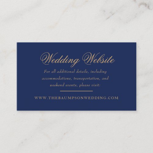 Delicate Navy and Gold Script Wedding Website  Enclosure Card