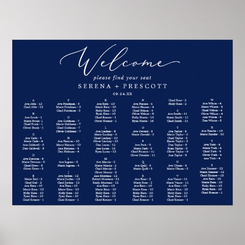 Delicate Navy Blue 130 Guests Seating Chart