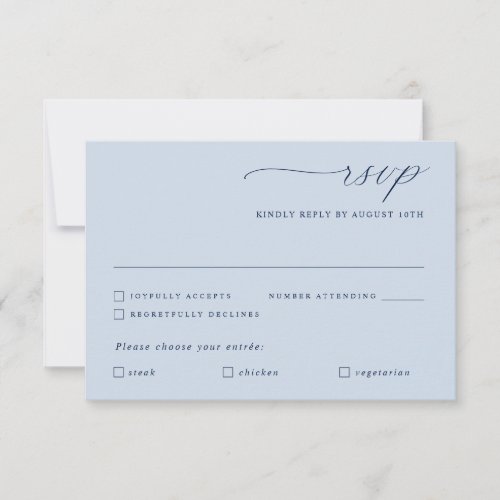 Delicate Navy Blue Gold Calligraphy Wedding Meal RSVP Card