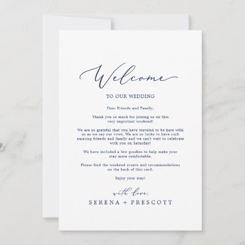 Delicate Navy Wedding Welcome Letter  Itinerary