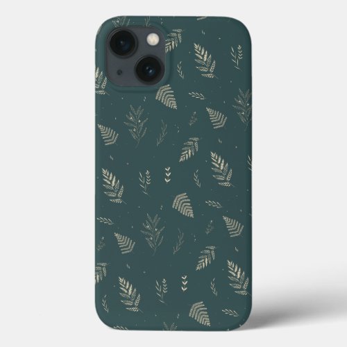 Delicate Neutral Botanical Leaves Pattern iPhone 13 Case