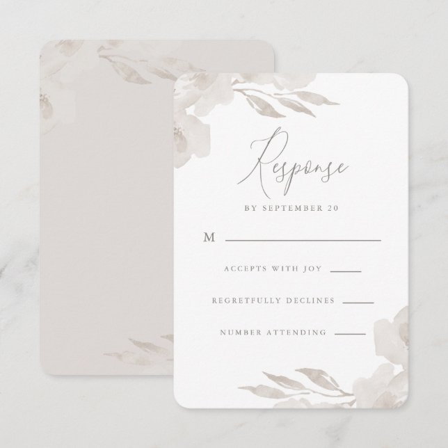 Delicate Neutral Floral and Foliage Wedding Rsvp (Front/Back)