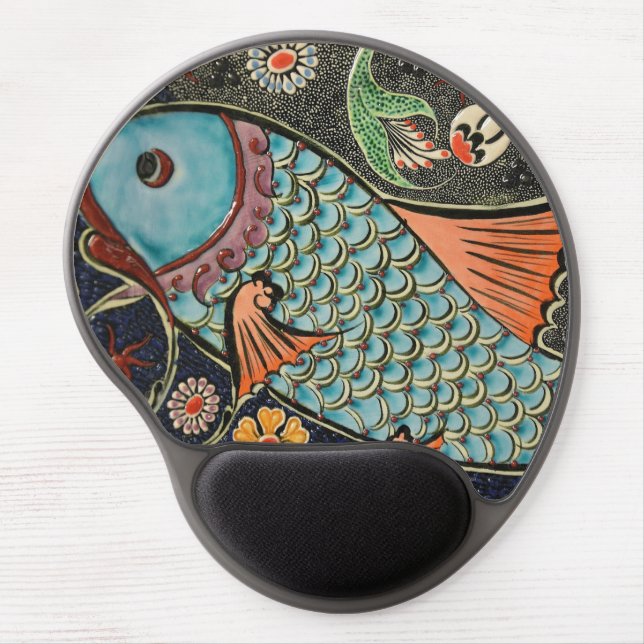 Delicate Ocean Mosaic Coastal Koi Fish Gel Mouse Pad (Front)
