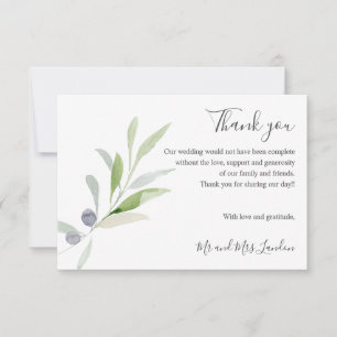 Delicate Olive and leaves green Wedding thank you