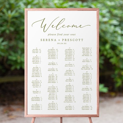 Delicate Olive Green Alphabetical Seating Chart