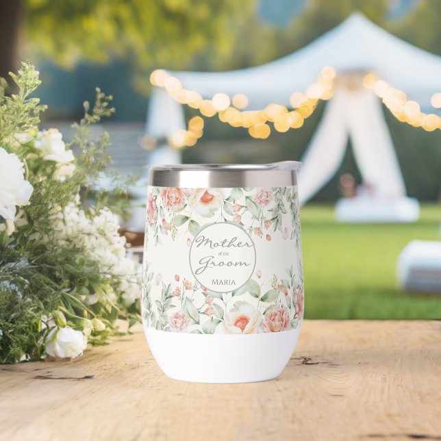Delicate Orange Cream Rose Mother of the Groom Thermal Wine Tumbler (Wedding)