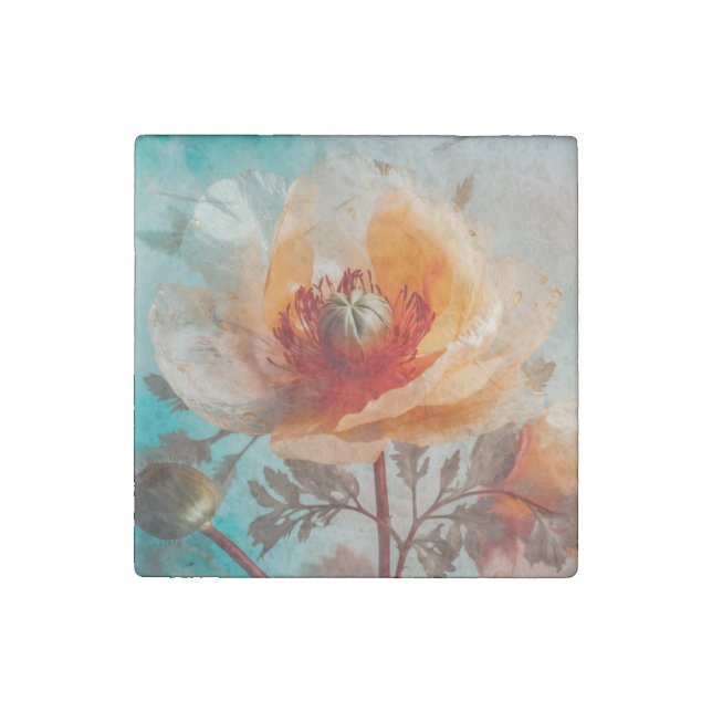 Delicate Orange Flower  Stone Magnet (Front)