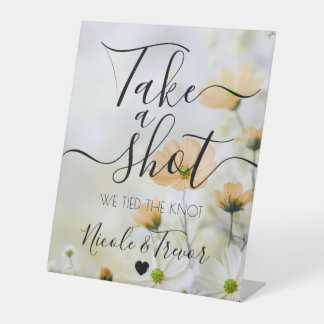 Delicate Orange Flowers Calligraphy Take a Shot Pedestal Sign