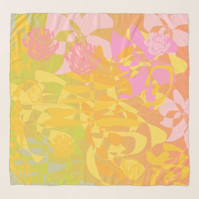 Delicate Orange Olive Green Floral Chiffon Scarf (Front)