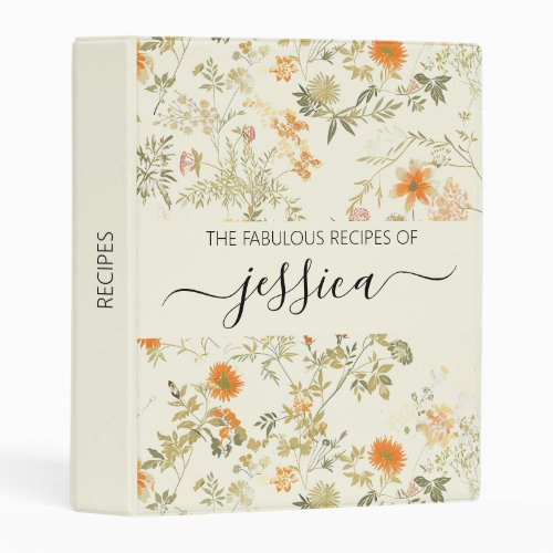 Delicate orange wildflowers script name Recipe Mini Binder