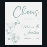 Delicate orchid cheers to wedding green custom wine label<br><div class="desc">Elegant customizable wine labels for your wedding reception, featuring beautiful and delicate mint green orchids line drawing on one side, over a classic white background, and the wording "Cheers to the wedding of" in green fonts. Easily edit the template fields to add the bride and groom names in a classy...</div>