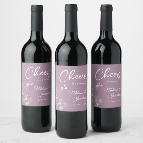 Delicate orchid cheers to wedding purple custom wine label