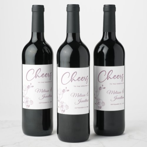 Delicate orchid cheers to wedding purple custom wine label