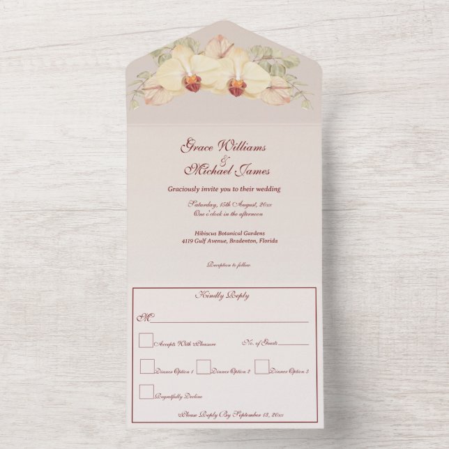 Delicate Orchid Flower All In One Invitation (Inside)