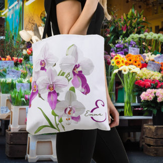 Delicate Orchid Flowers Monogram Tote Bag