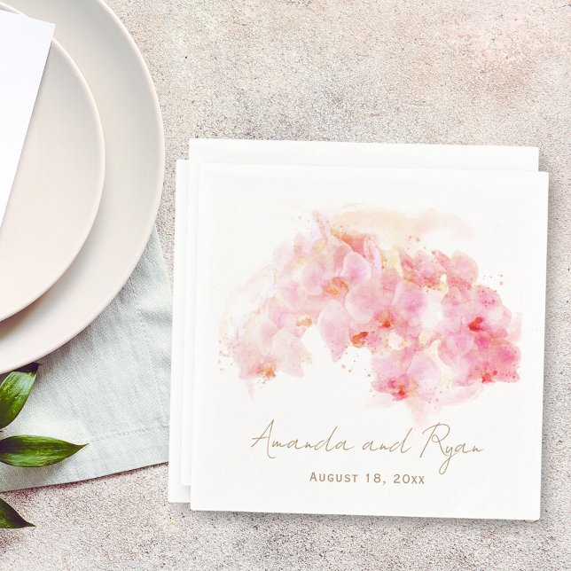 Delicate Orchid Watercolor Floral Wedding Napkins (Creator Uploaded)