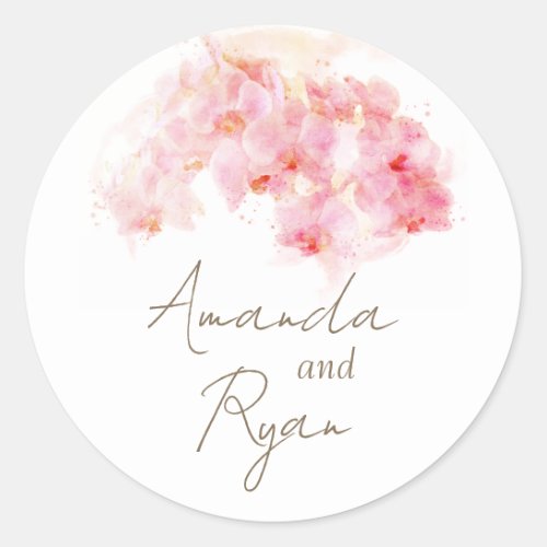 Delicate Orchid Watercolor Flower Floral Wedding  Classic Round Sticker