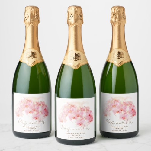 Delicate Orchid Watercolor Mrs and Mr Floral  Sparkling Wine Label