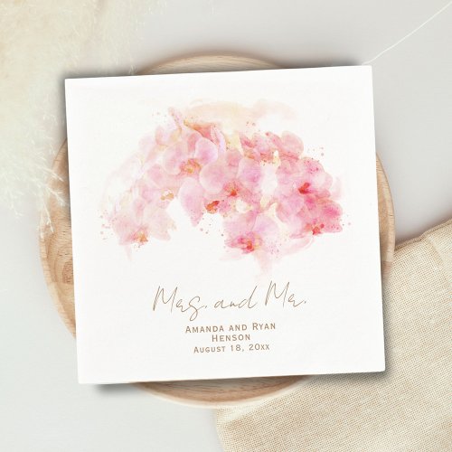 Delicate Orchid Watercolor Mrs Mr Floral Wedding Napkins