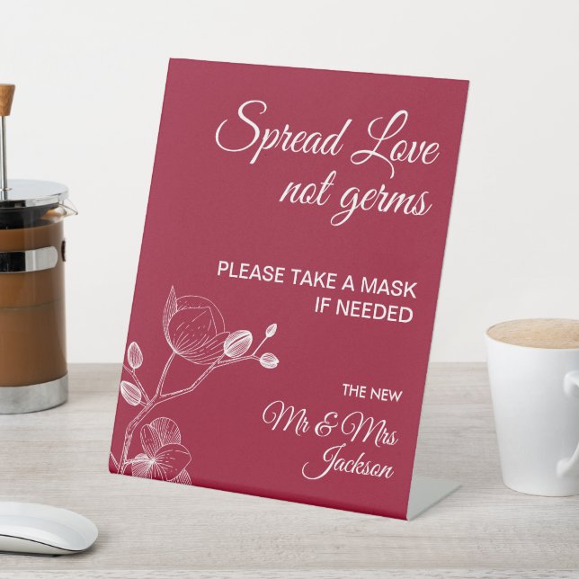 Delicate orchids elegant wedding covid safety pedestal sign (In SItu)
