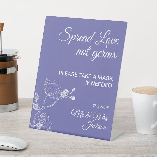 Delicate orchids elegant wedding covid safety pedestal sign (In SItu)