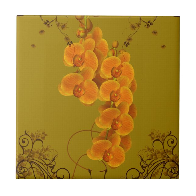 Delicate Orchids Floral Art Tile (Front)