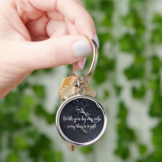 Delicate ornaments in blue keychain (Hand)