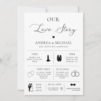 Delicate Our Love Story Infographic Photo Wedding Invitation | Zazzle