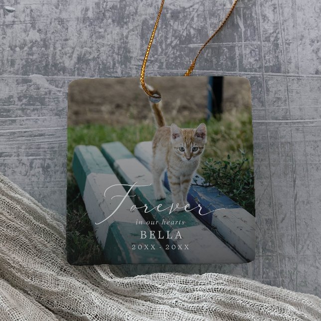 Delicate Overlay Photo Pet Cat Memorial Holiday Ceramic Ornament (Creator Uploaded)