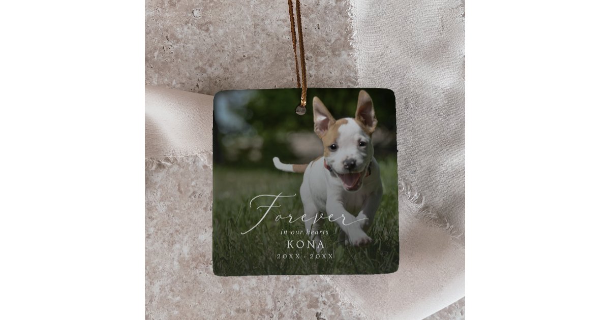 Delicate Overlay Photo Pet Dog Memorial Holiday Ceramic Ornament | Zazzle