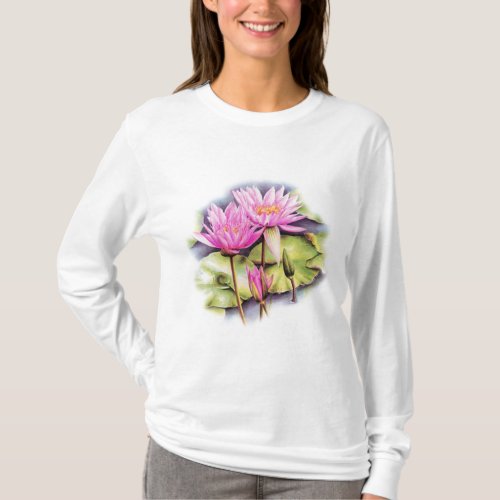 Delicate painted water lily Lotus t_shirt