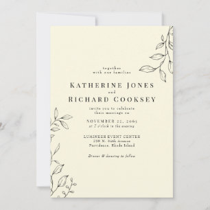Delicate Pale Yellow Modern Foliage Wedding Invitation