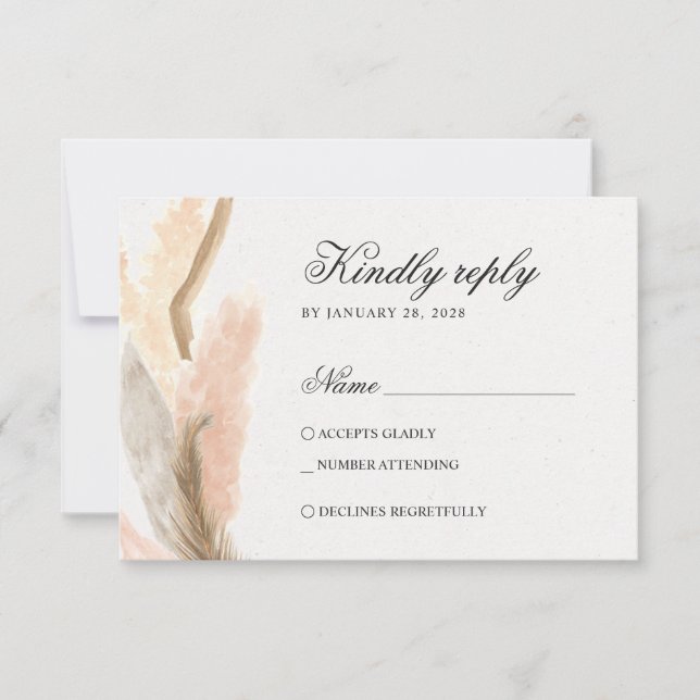 Delicate pampas grass dried flowers RSVP card (Front)