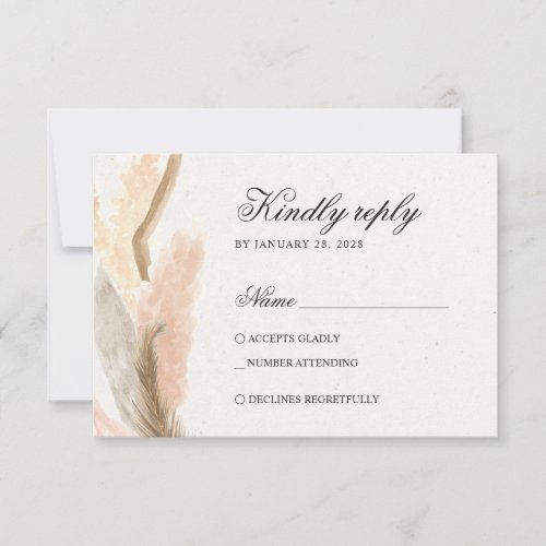 Delicate pampas grass dried flowers RSVP card