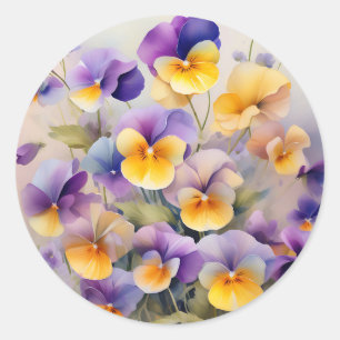 Delicate Pansy Flowers in Soft Watercolor Classic Round Sticker