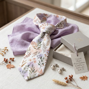 Delicate Pastel Autumn Wildflowers Watercolor  Neck Tie