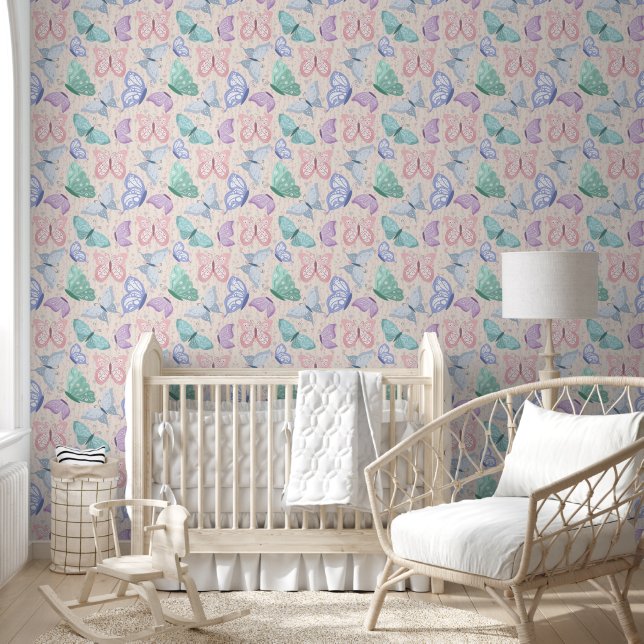 Delicate pastel butterflies wallpaper  (Kids)