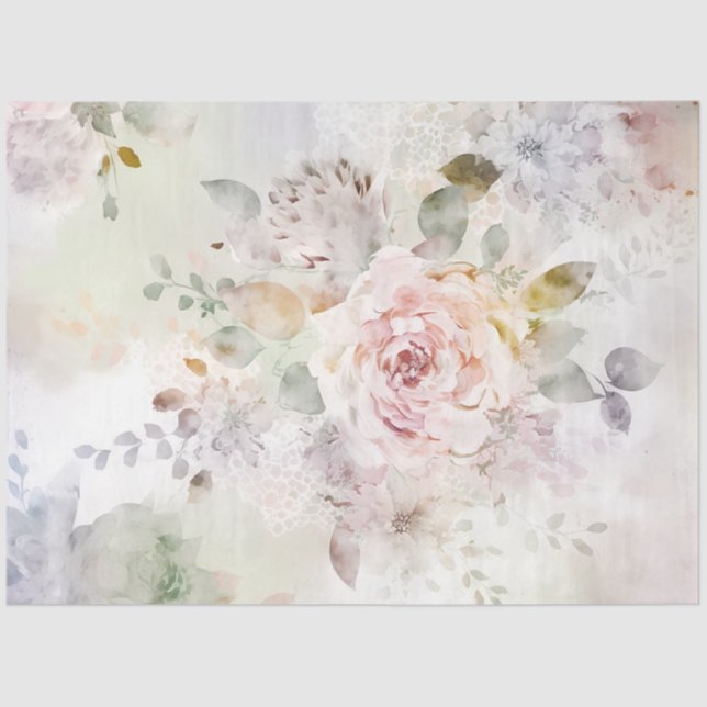Delicate Pastel Floral Peonies Tissue Paper (Front)