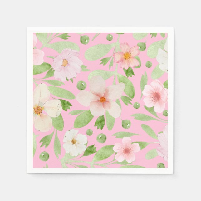 Delicate pastel pink floral pattern napkins (Front)