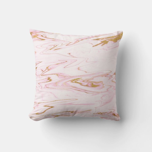 Delicate Pastel Pink Gold White Marble Vip Throw Pillow (Front)