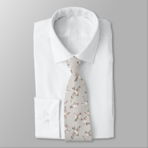 Delicate Pastel Pink Sparrow on Light Gray Pattern Neck Tie