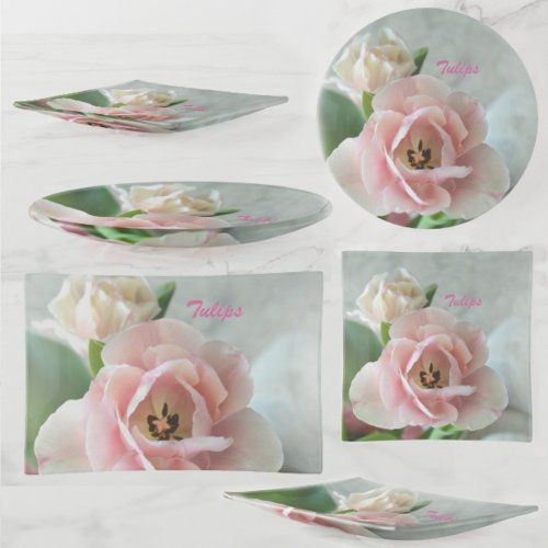 Delicate Pastel Pink Tulips Trinket Tray
