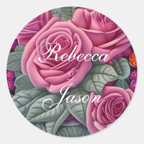 Delicate Pastel Pink Wedding Roses  Classic Round Sticker