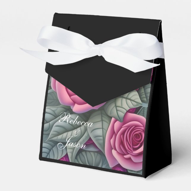 Delicate Pastel Pink Wedding Roses  Favor Boxes (Front Side)