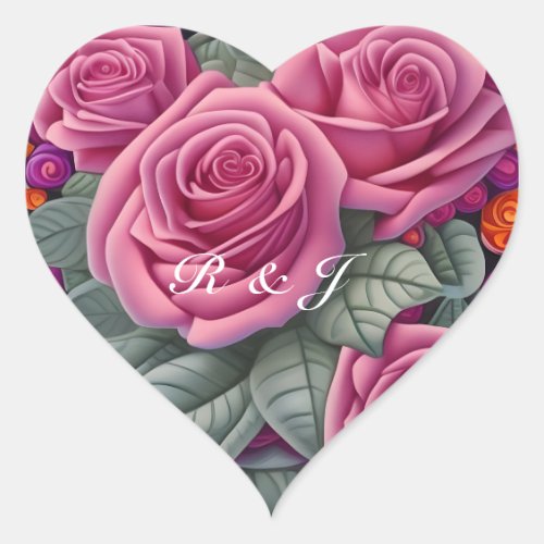 Delicate Pastel Pink Wedding Roses  Heart Sticker