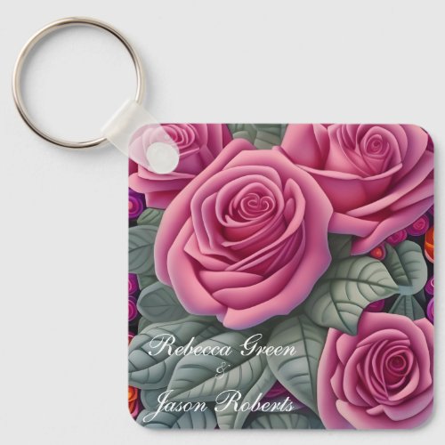Delicate Pastel Pink Wedding Roses  Keychain