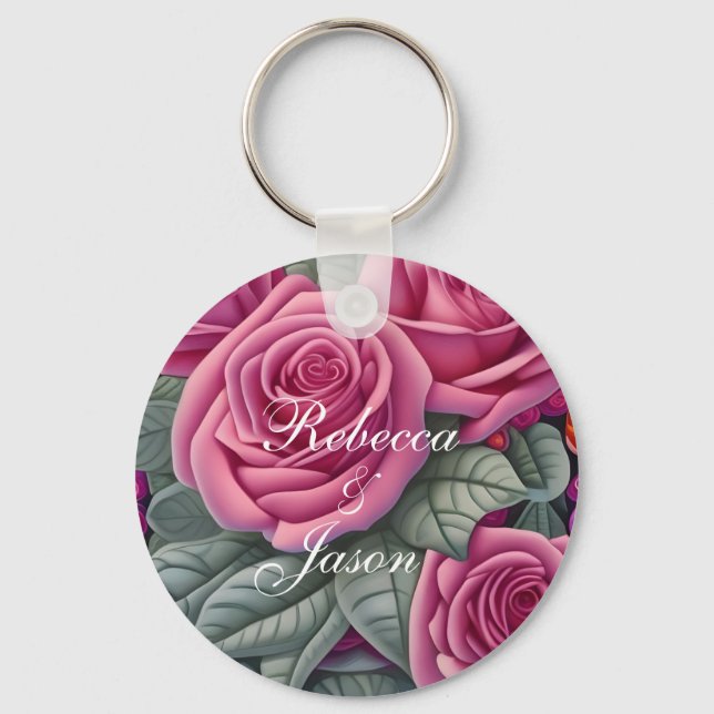 Delicate Pastel Pink Wedding Roses  Keychain (Front)