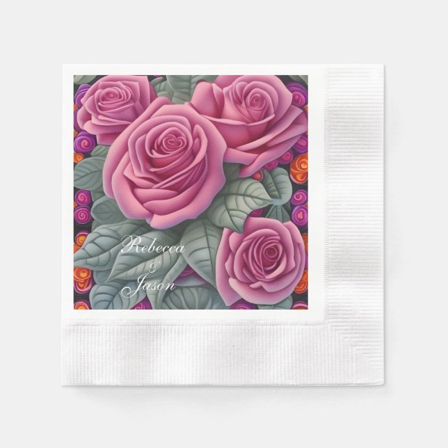 Delicate Pastel Pink Wedding Roses  Napkins (Front)