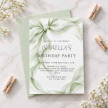 Delicate Pastel Ribbon Bow Birthday Invitation
