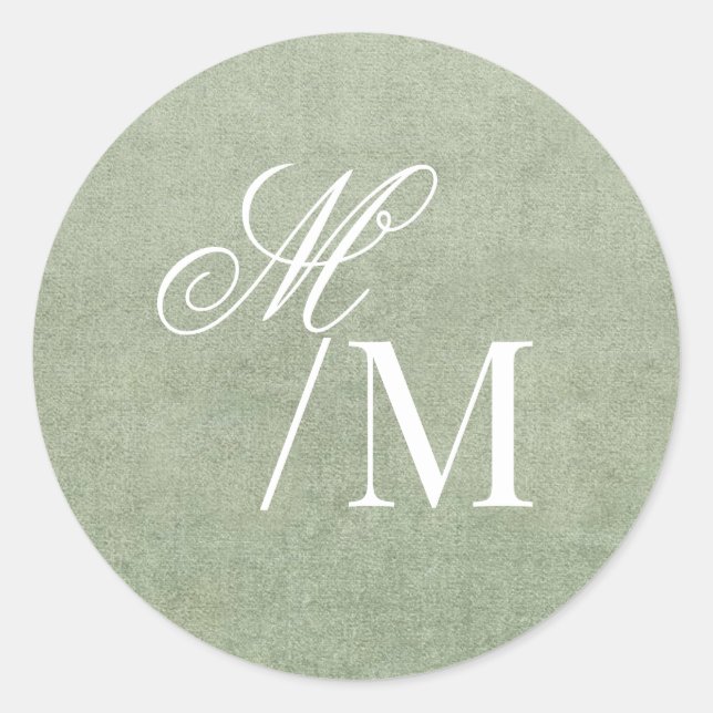 Delicate Pastel Sage Green Monogram Wedding Classic Round Sticker (Front)